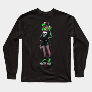 Girl with green hair and a baseball cap, dark neon punk Long Sleeve T-Shirt